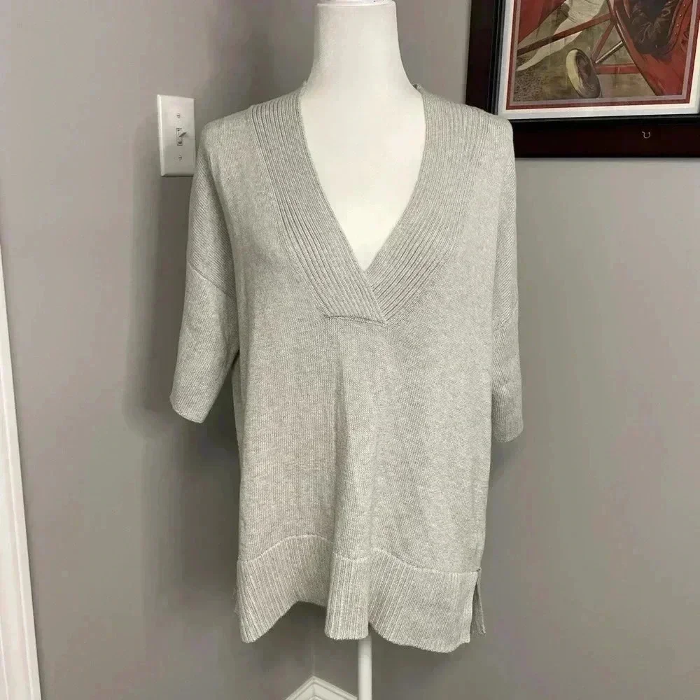 Lafayette 148 New York Vanise Oversized‎ V-Neck Cotton Silk Sweater Petite Small